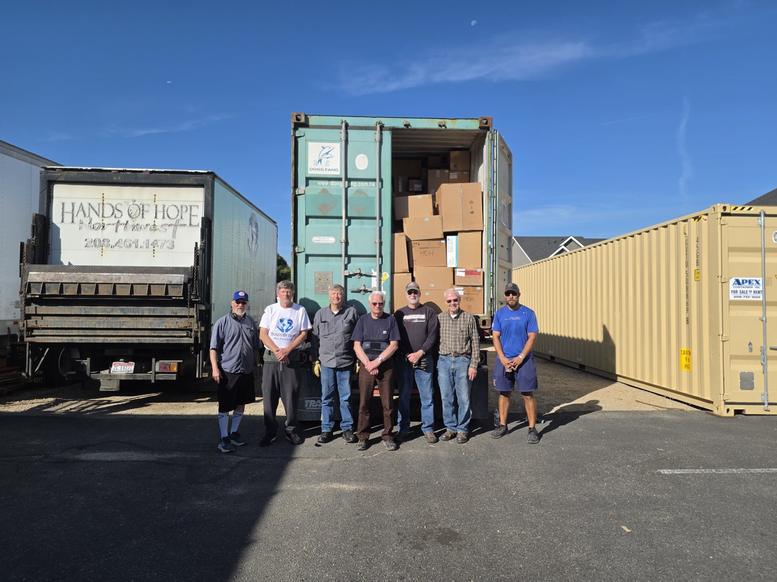 Hands of Hope volunteers with the packed 20-foot container for Kudjip Nazarene Hospital, October 1, 2026