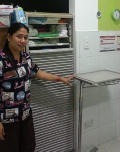 Midwife with equipment